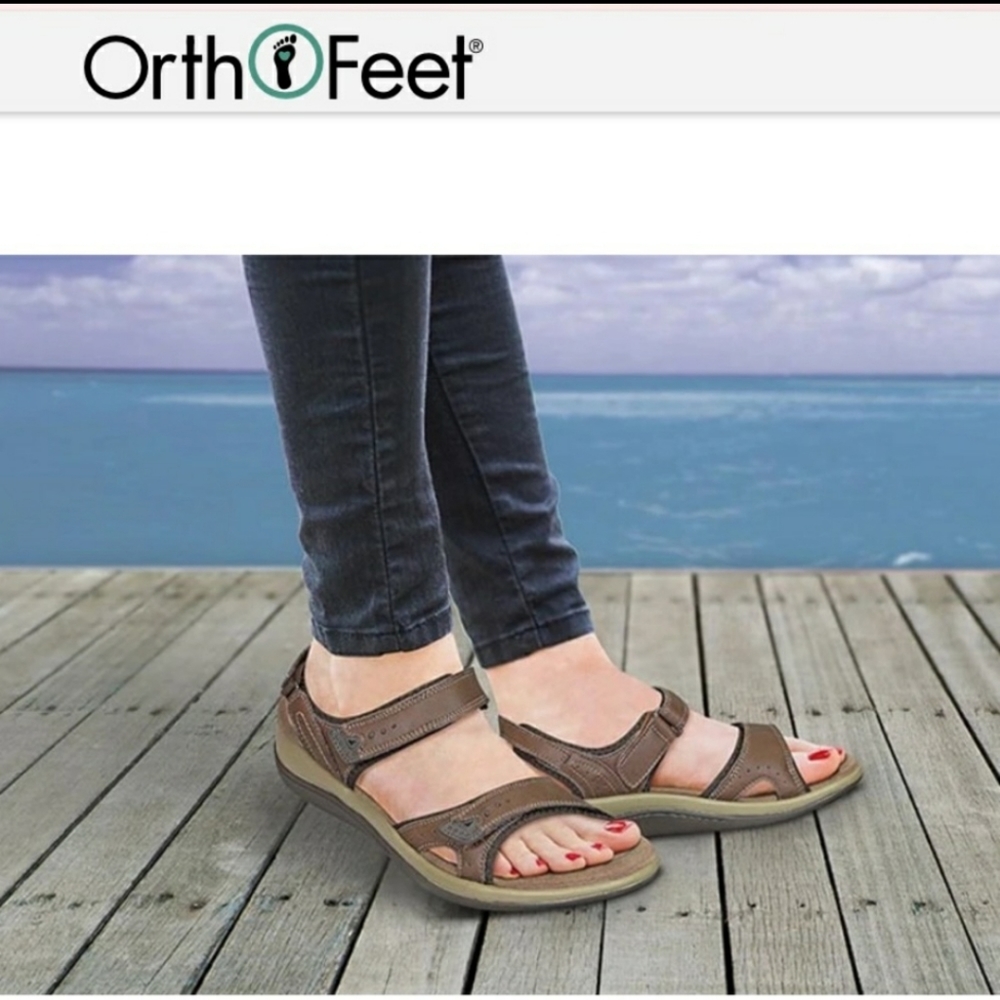 Orthofeet Malibu Brown Sandals size 8 Wide with Velcro Straps